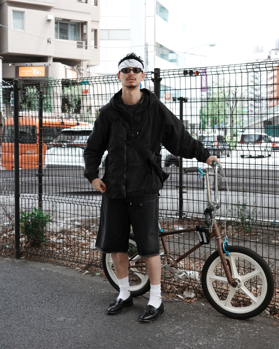 ANACHRONORM フロントヨーク デニムショーツ ブラック | 12oz ムラ糸デニム エイジング加工 アタリ ストリート 日本製
