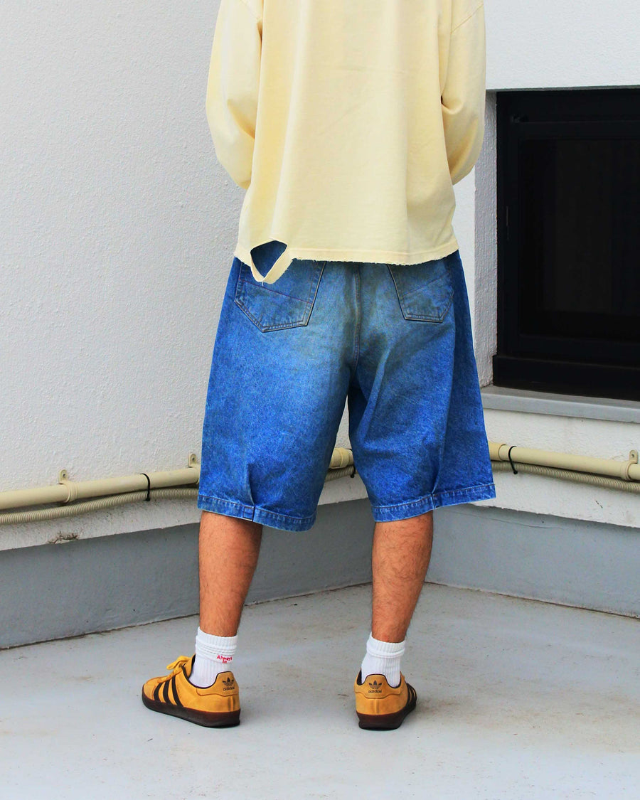 ANACHRONORM 80's 5ポケット デニム ヘムタック ショートパンツ インディゴ エイジング | 14oz ハチマルデニム 空紡糸 裾タック エイジング加工 日本製