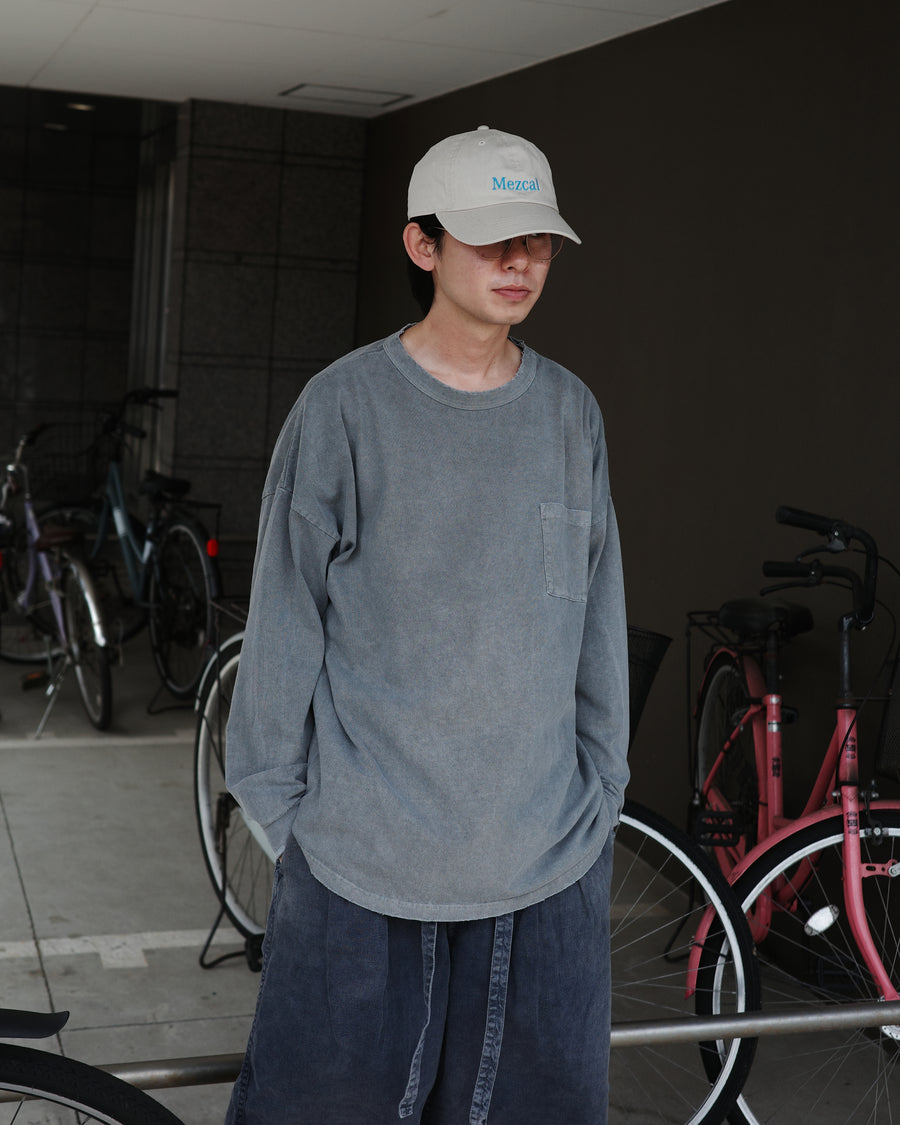 ANACHRONORM ピグメントダイ ポケット ロングスリーブTシャツ グレー | コットン天竺 特殊顔料染め オリジナルカラー ローゲージ