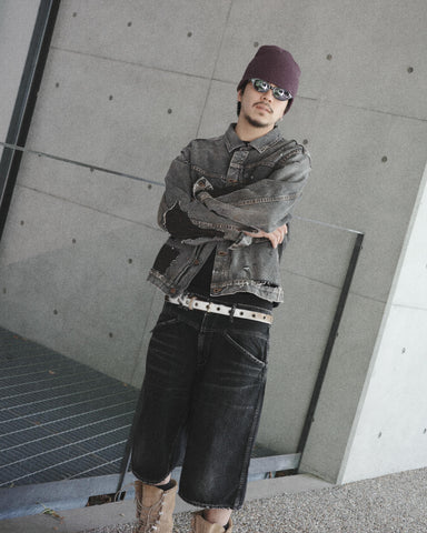 ANACHRONORM フロントヨーク デニムショーツ ブラック | 12oz ムラ糸デニム エイジング加工 アタリ ストリート 日本製