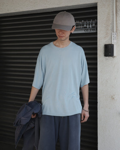 ANACHRONORM プレーンニット 半袖Tシャツ サックス | バンブー繊維 吸水速乾 接触冷感 ドレープ 