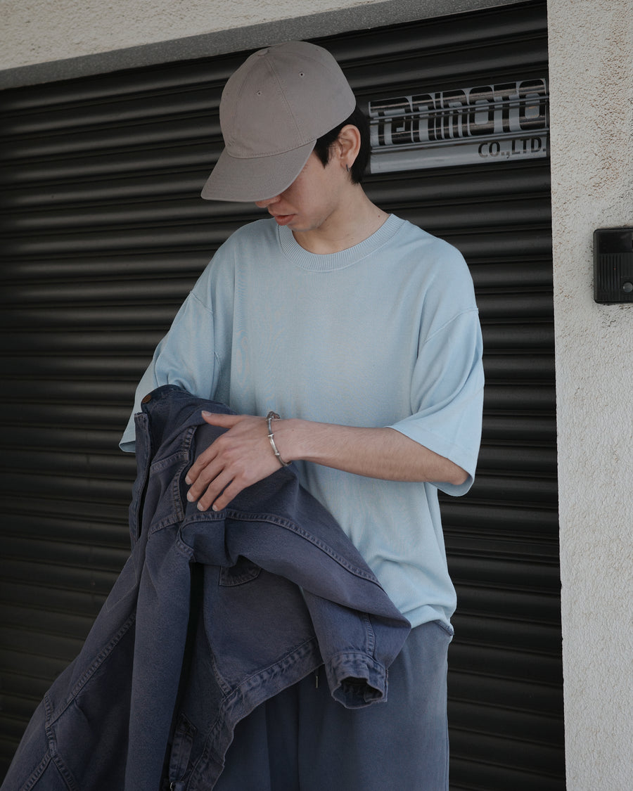 ANACHRONORM プレーンニット 半袖Tシャツ サックス | バンブー繊維 吸水速乾 接触冷感 ドレープ 