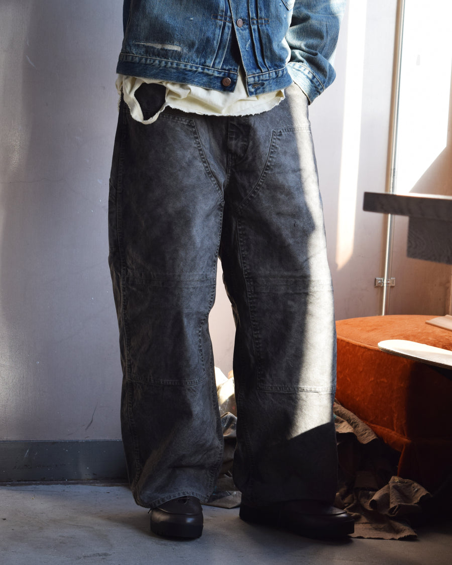 ANACHRONORM ピグメントダイ ダック ペインターパンツ ブラック | 8号帆布 特殊顔料染め ムラ感 エイジング ワイドシルエット
