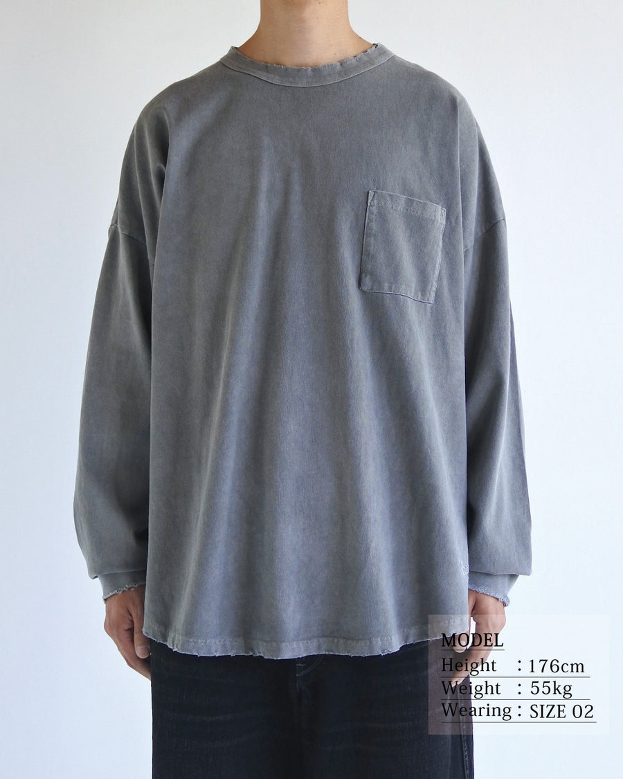 ANACHRONORM ピグメントダイ ポケット ロングスリーブTシャツ グレー | コットン天竺 特殊顔料染め オリジナルカラー ローゲージ