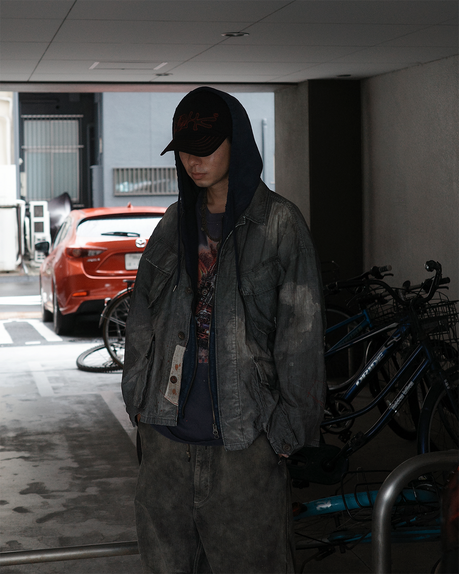 ANACHRONORM シャンブレー リメイク ファティーグジャケット ブラック | ムラ糸シャンブレー 職人手作業 色落ち リメイク 軽量 通年着用 一点一点 日本製