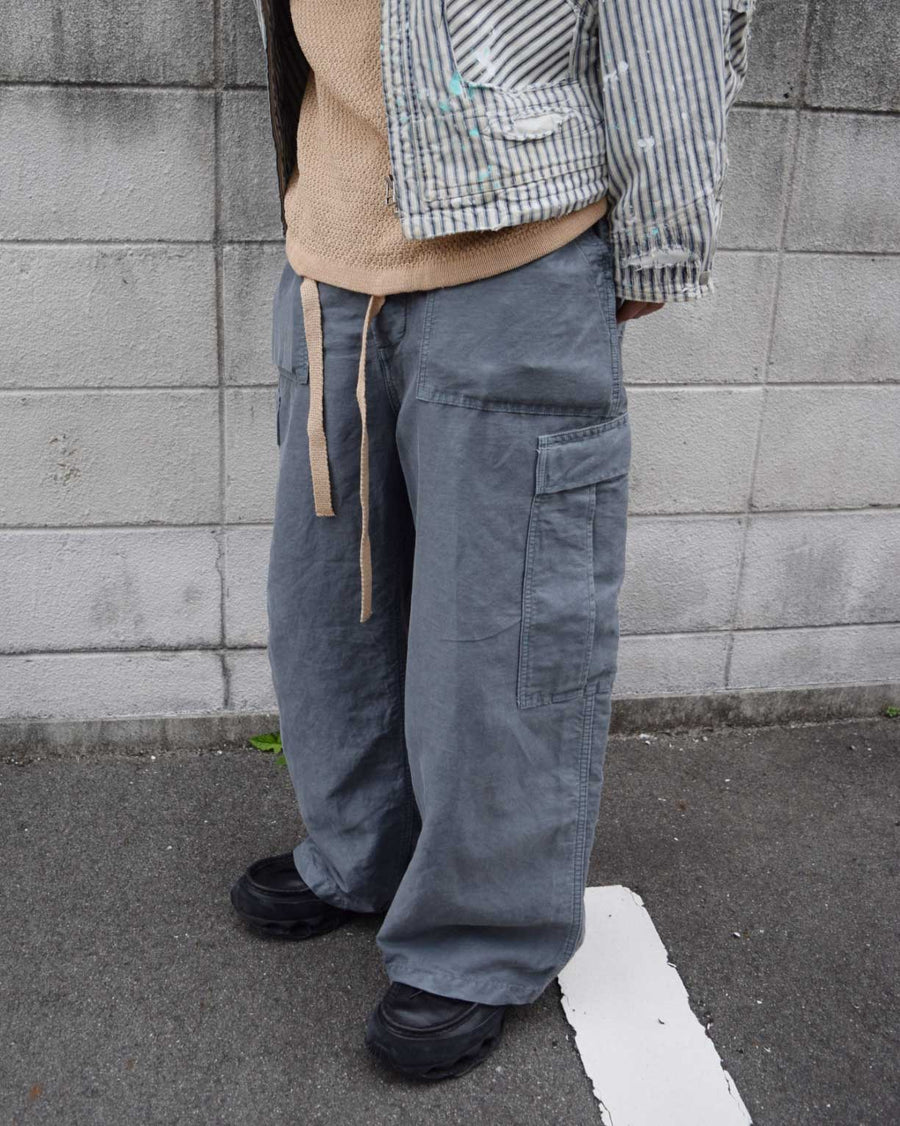 ANACHRONORM リネン ワイド ベイカー 6Pパンツ ブルーグレー染め | 綿麻混紡 顔料染め カーゴポケット タイベック 経年変化 一点一点 日本製