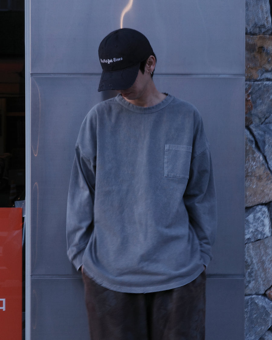 ANACHRONORM ピグメントダイ ポケット ロングスリーブTシャツ グレー | コットン天竺 特殊顔料染め オリジナルカラー ローゲージ