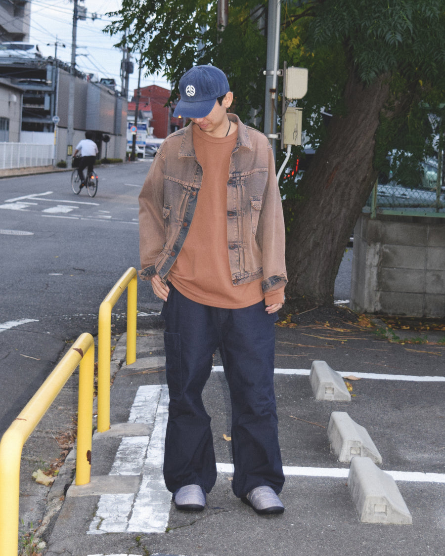 ANACHRONORM バックサテン ミリタリーフラップパンツ ネイビー | ムラ糸バックサテン バイオウォッシュ フラップポケット カーゴポケット ドローコード 日本製