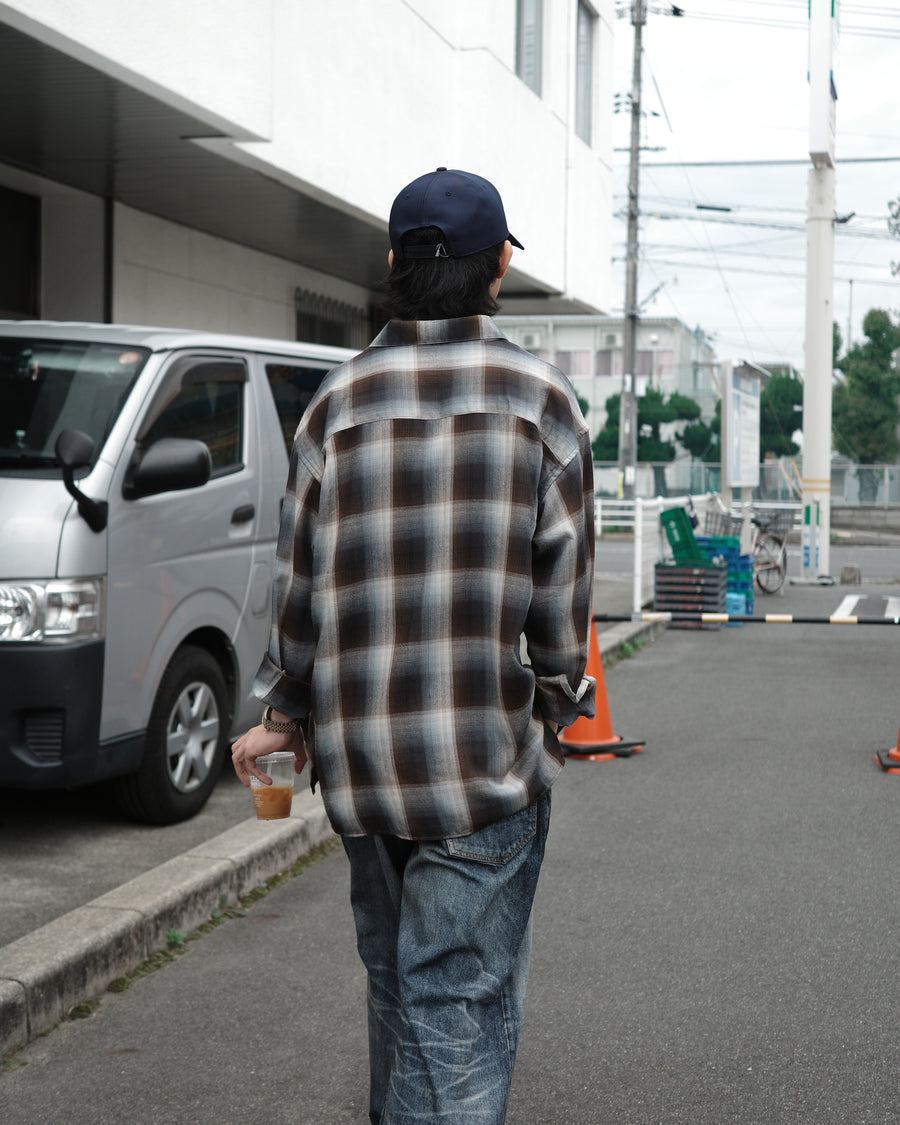 ANACHRONORM リラックス オープンカラー チェックシャツ ブルーチェック | オンブレチェック レーヨン ドレープ ゆったりシルエット 日本製