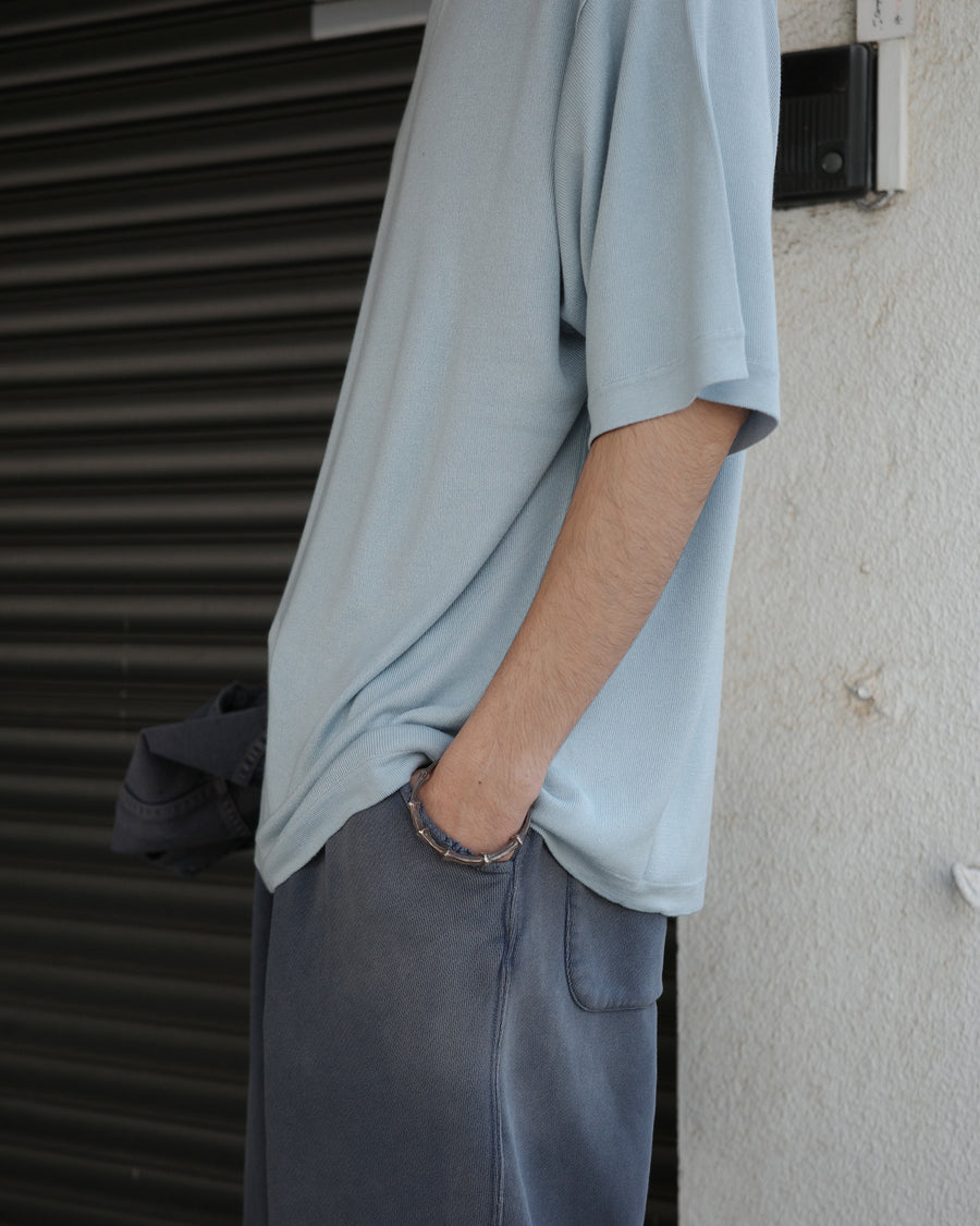 ANACHRONORM プレーンニット 半袖Tシャツ サックス | バンブー繊維 吸水速乾 接触冷感 ドレープ 