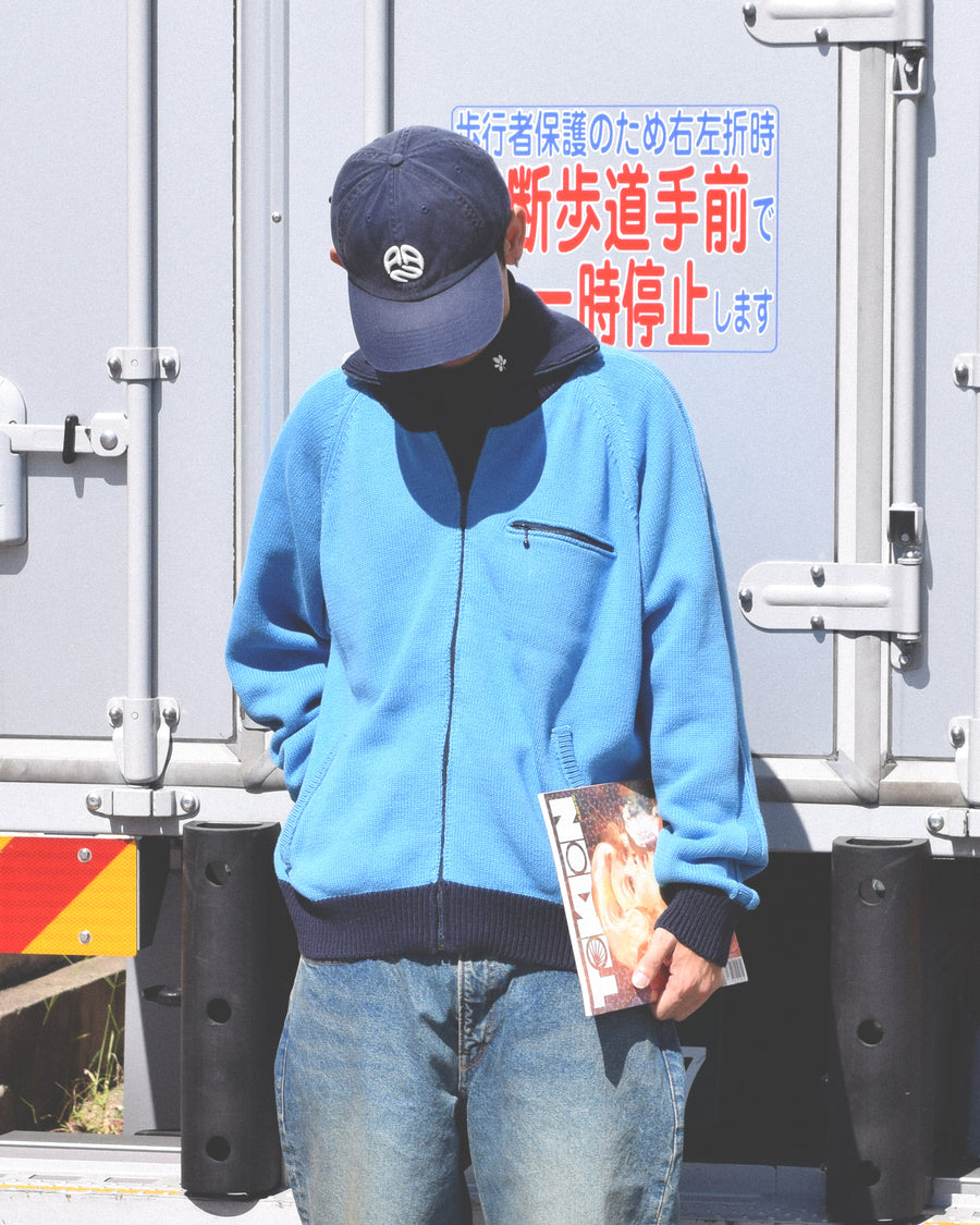 ANACHRONORM バイカラー ドライバーズニット スカイブルー | コットン 太番手強撚糸 天竺編み バイカラー レイヤード対応