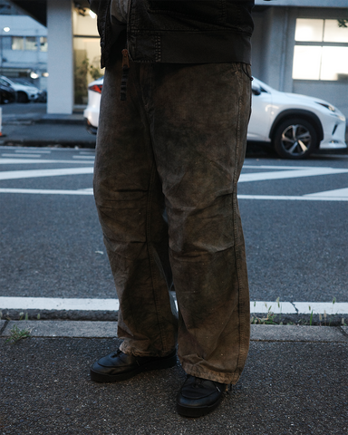 ANACHRONORM サルファー ブラック リップ イージーパンツ ベージュ×ブラック | 顔料リップストップ 黒硫化染め 特殊ブリーチ 経年変化 ミリタリーベース 一点一点 日本製