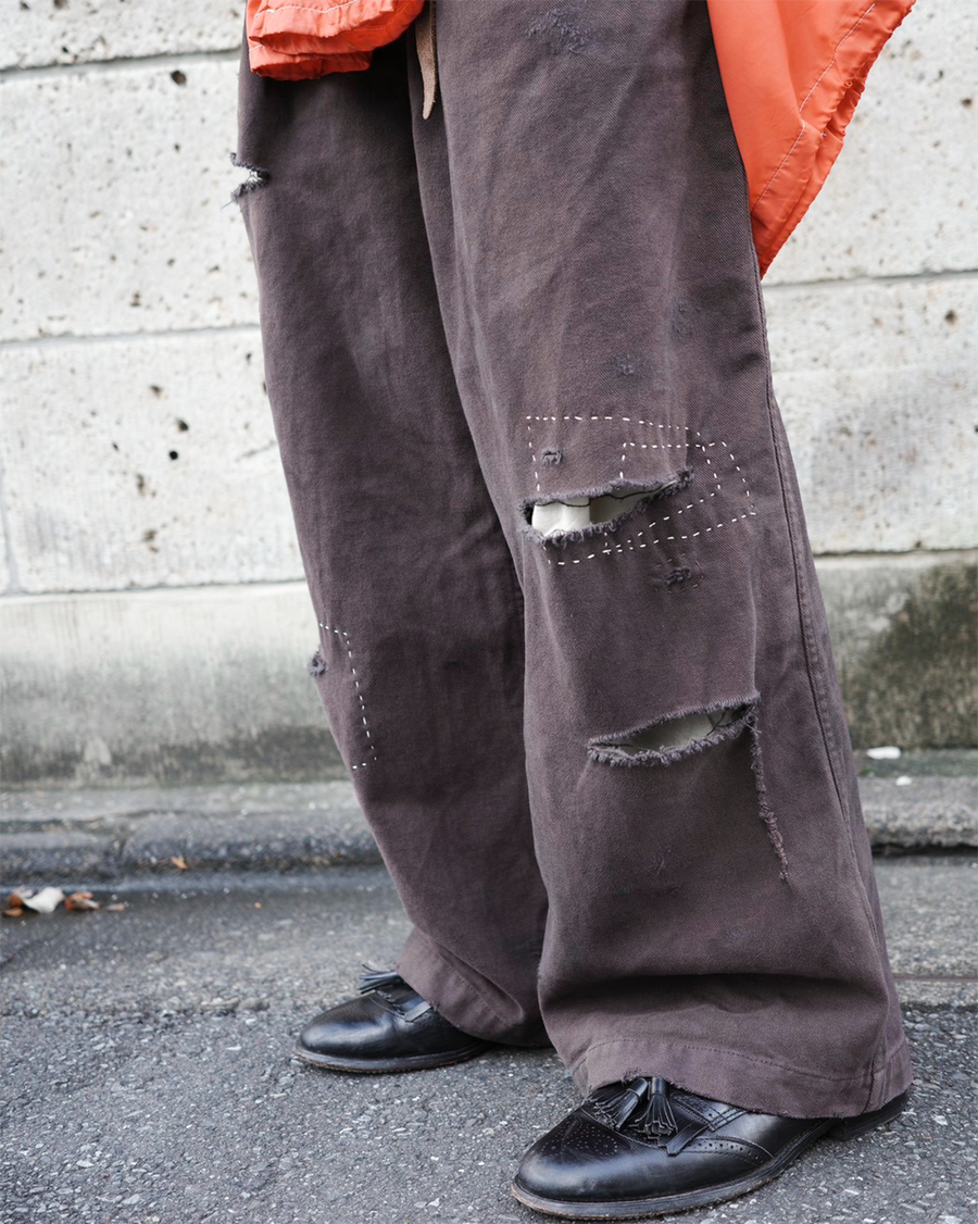 ANACHRONORM カルゼ タック ワイドパンツ ブラウン | コットンカルゼ 職人手作業 フロント裏地付き 一点一点 日本製