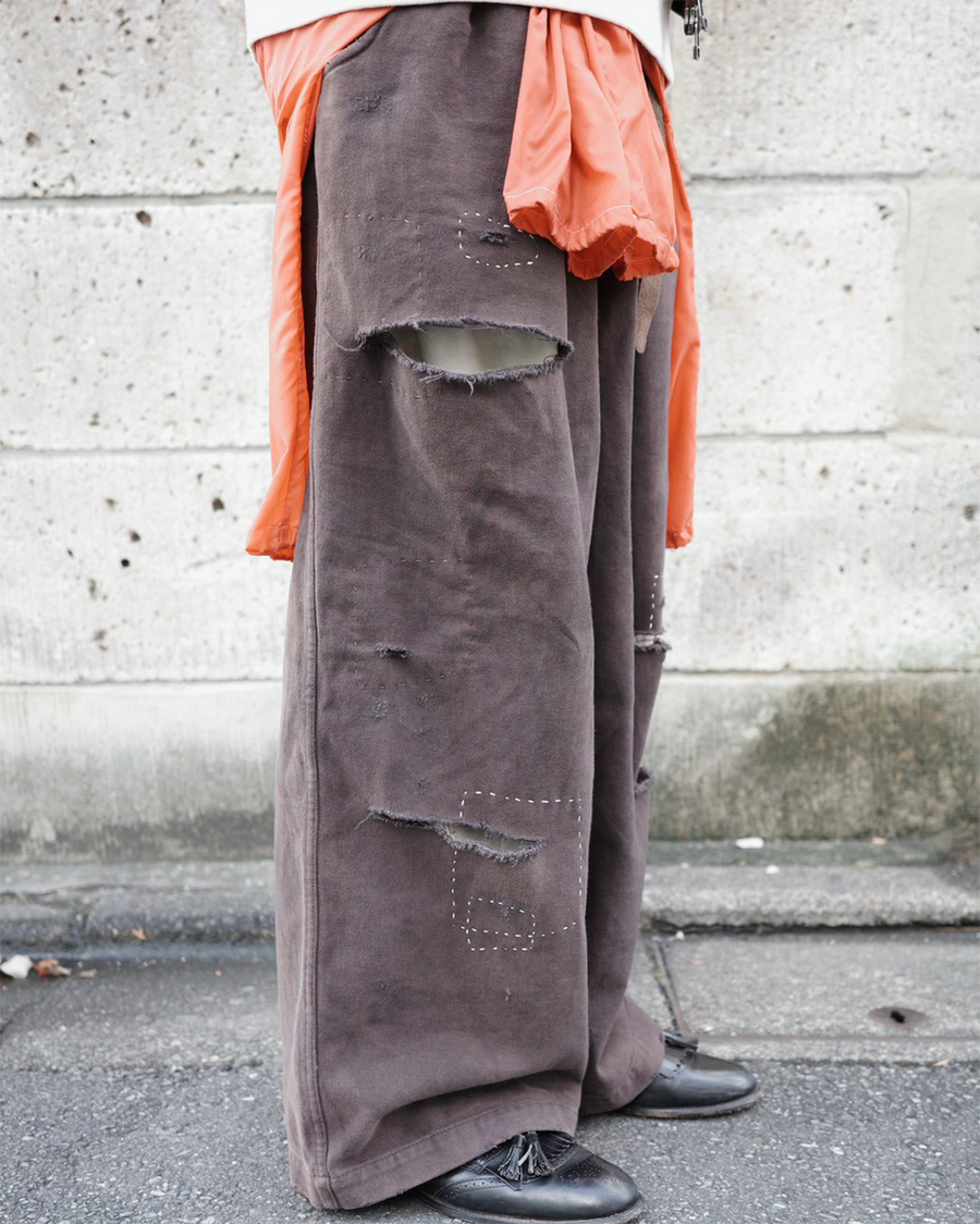 ANACHRONORM カルゼ タック ワイドパンツ ブラウン | コットンカルゼ 職人手作業 フロント裏地付き 一点一点 日本製