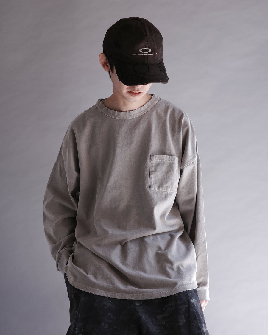 ANACHRONORM ピグメントダイ ポケット ロングスリーブTシャツ ベージュ | コットン天竺 特殊顔料染め オリジナルカラー ローゲージ