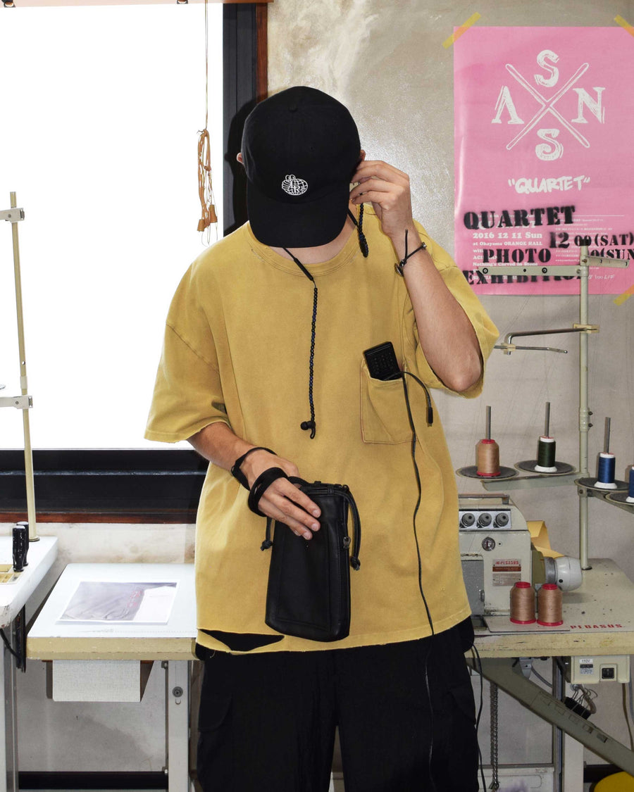 ANACHRONORM 鹿の子 ダメージポケット ショートスリーブTシャツ ライトブラウン | 40/2 カノコ 超長綿 インド産 硫化染め サステナブルブリーチ ダメージ加工 一点一点 日本製