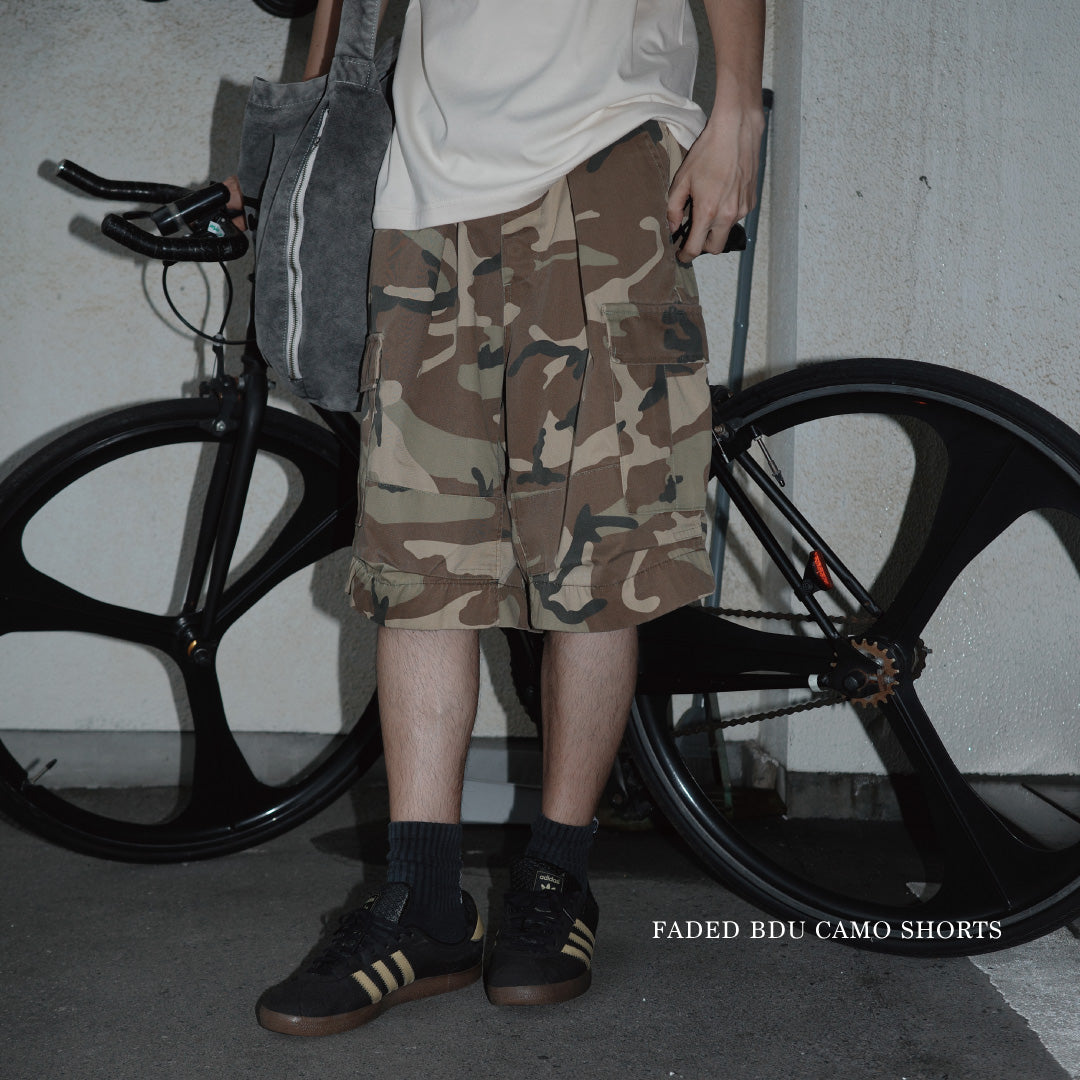 ANACHRONORM フェイデッド BDU カモショーツ ウッドランド | T/Cツイル 米軍BDUリメイク エイジング加工 フロントタック 速乾 日本製