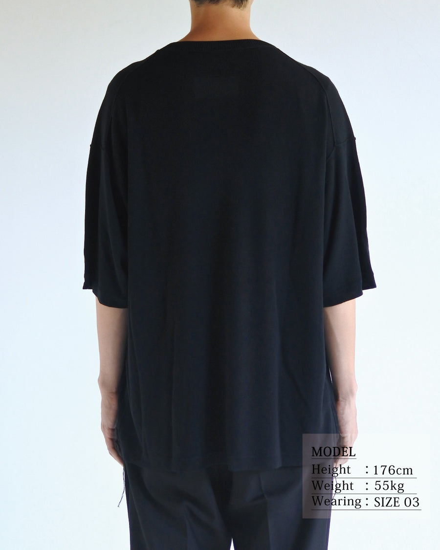 ANACHRONORM プレーンニット 半袖Tシャツ ブラック | バンブー繊維 吸水速乾 接触冷感 ドレープ