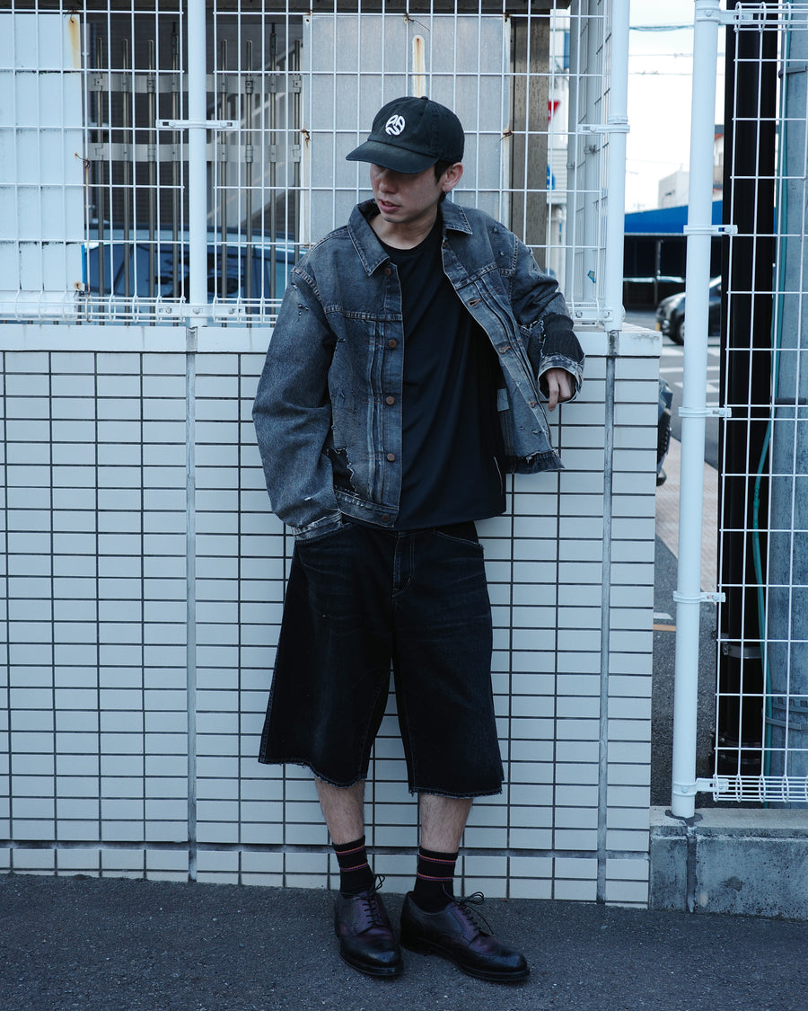 ANACHRONORM フロントヨーク デニムショーツ ブラック | 12oz ムラ糸デニム エイジング加工 アタリ ストリート 日本製