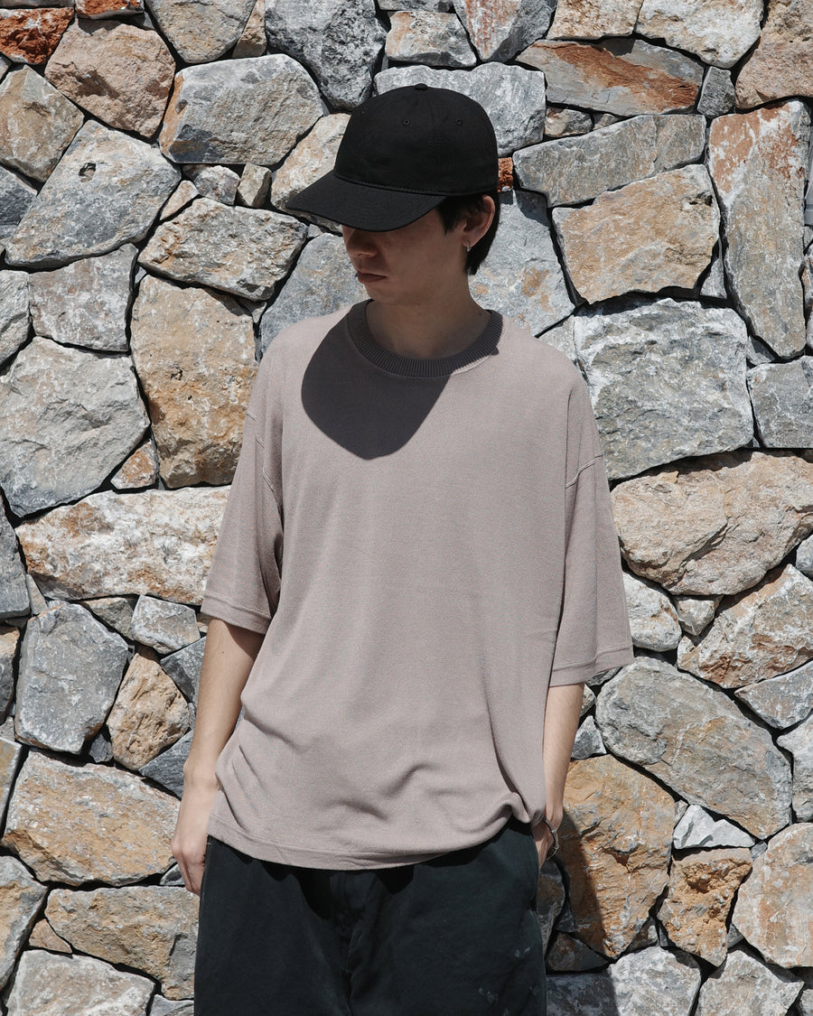 ANACHRONORM プレーンニット 半袖Tシャツ ライトベージュ | バンブー繊維 吸水速乾 接触冷感 ドレープ