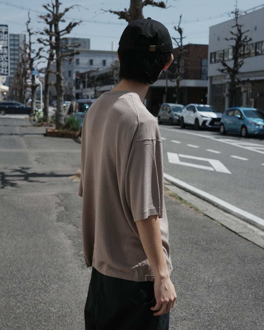ANACHRONORM プレーンニット 半袖Tシャツ ライトベージュ | バンブー繊維 吸水速乾 接触冷感 ドレープ