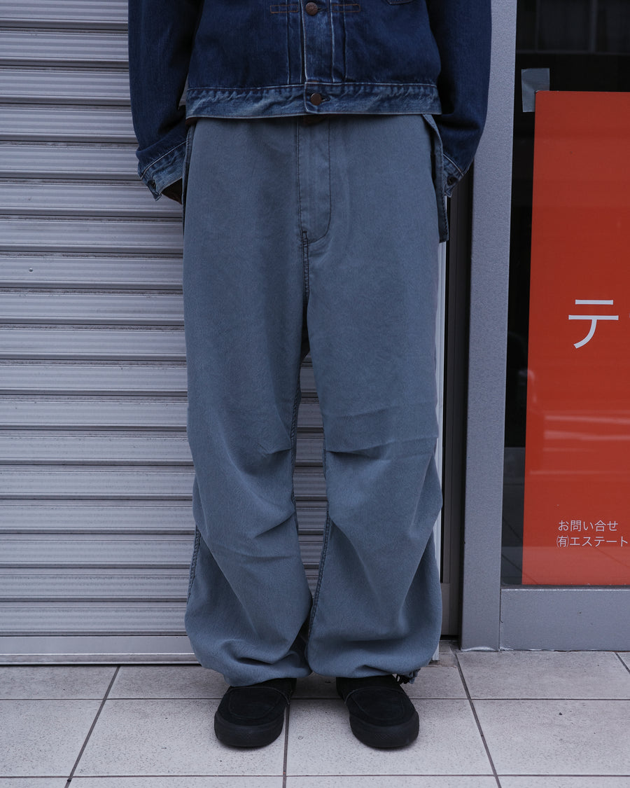ANACHRONORM ポリエステル ライトウェイト フラップパンツ グレーブルー | 特殊顔料染め タスラン加工 コットンライク 速乾 軽量
