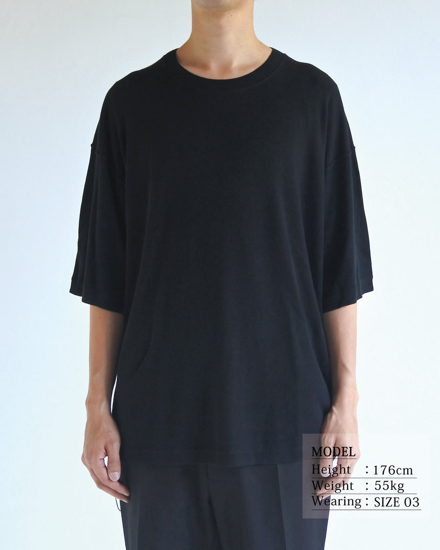 ANACHRONORM プレーンニット 半袖Tシャツ ブラック | バンブー繊維 吸水速乾 接触冷感 ドレープ
