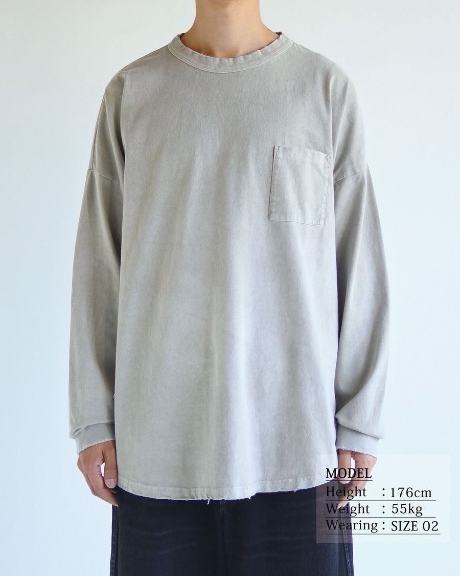 ANACHRONORM ピグメントダイ ポケット ロングスリーブTシャツ ベージュ | コットン天竺 特殊顔料染め オリジナルカラー ローゲージ