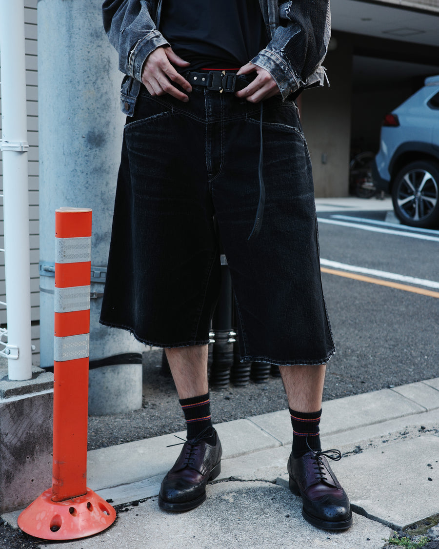 ANACHRONORM フロントヨーク デニムショーツ ブラック | 12oz ムラ糸デニム エイジング加工 アタリ ストリート 日本製