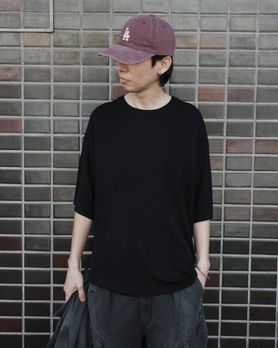 ANACHRONORM プレーンニット 半袖Tシャツ ブラック | バンブー繊維 吸水速乾 接触冷感 ドレープ
