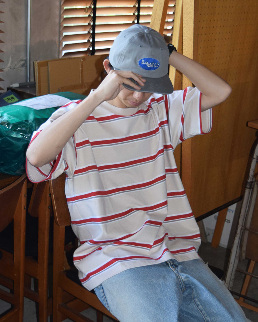 ANACHRONORM 90's マルチボーダー ショートスリーブTシャツ ベージュ | 20/2天竺 ヘビーウェイト コンピューター編み機 マルチボーダー リジット 日本製