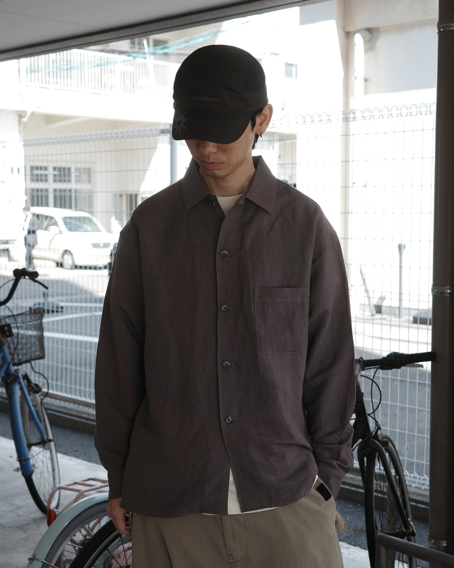 ANACHRONORM ドレープライン オープンカラーシャツ チャコール | レーヨンリネン バイオウォッシュ ドレープ ミニマル 日本製