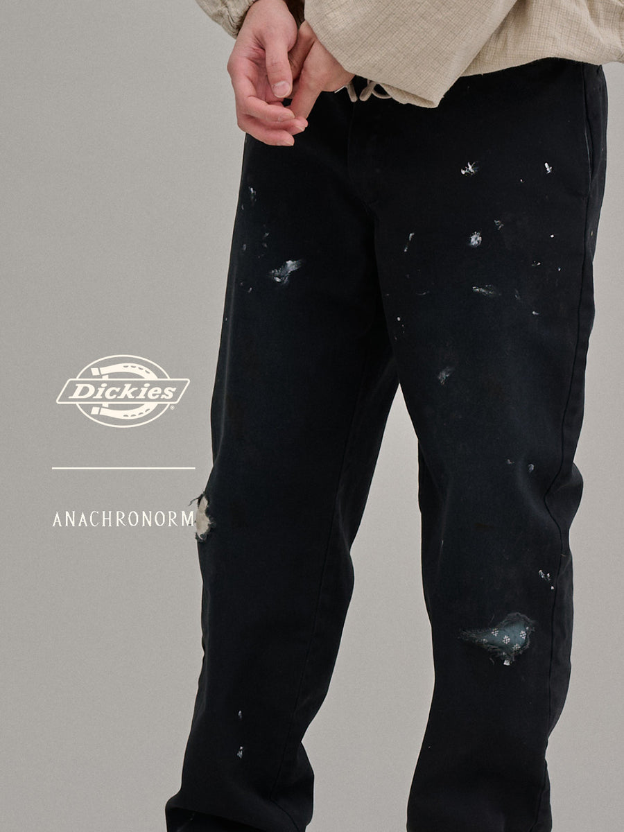 ANACHRONORM × Dickies フェイデッド 874 ワークパンツ ブラック | TCツイル ハードストーンウォッシュ リペアリメイク エイジング加工 日本製
