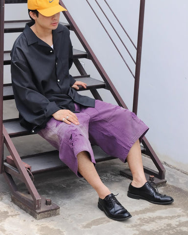 DOUBLE KNEE DAMAGED PAINTER SHORT PANTS PURPLE