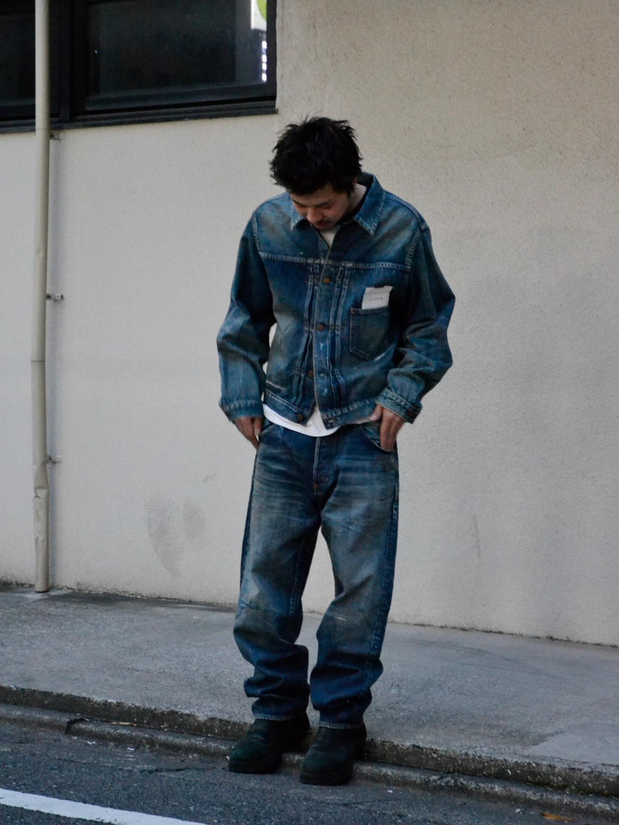 ANACHRONORM フロントタック デニム リメイクジャケット インディゴ 26リメイク | 12.5oz セルビッチデニム 中濃色エイジング リペアリメイク 汚し加工 日本製