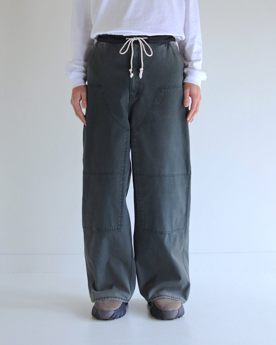 ANACHRONORM ダブルニー ダック ペインターパンツ ブラック | 11号帆布 ナイロンオックス切り替え 特殊エイジング加工 ワークウェア 日本製