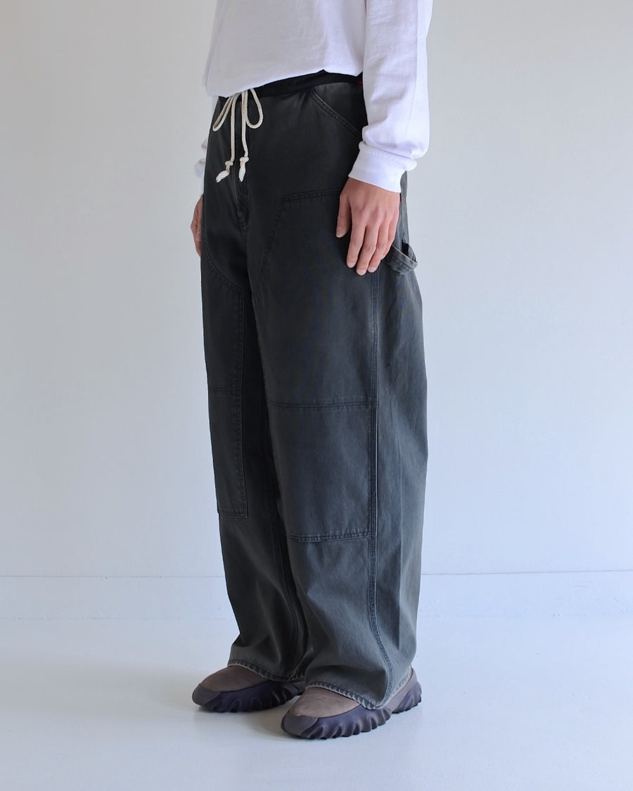 ANACHRONORM ダブルニー ダック ペインターパンツ ブラック | 11号帆布 ナイロンオックス切り替え 特殊エイジング加工 ワークウェア 日本製