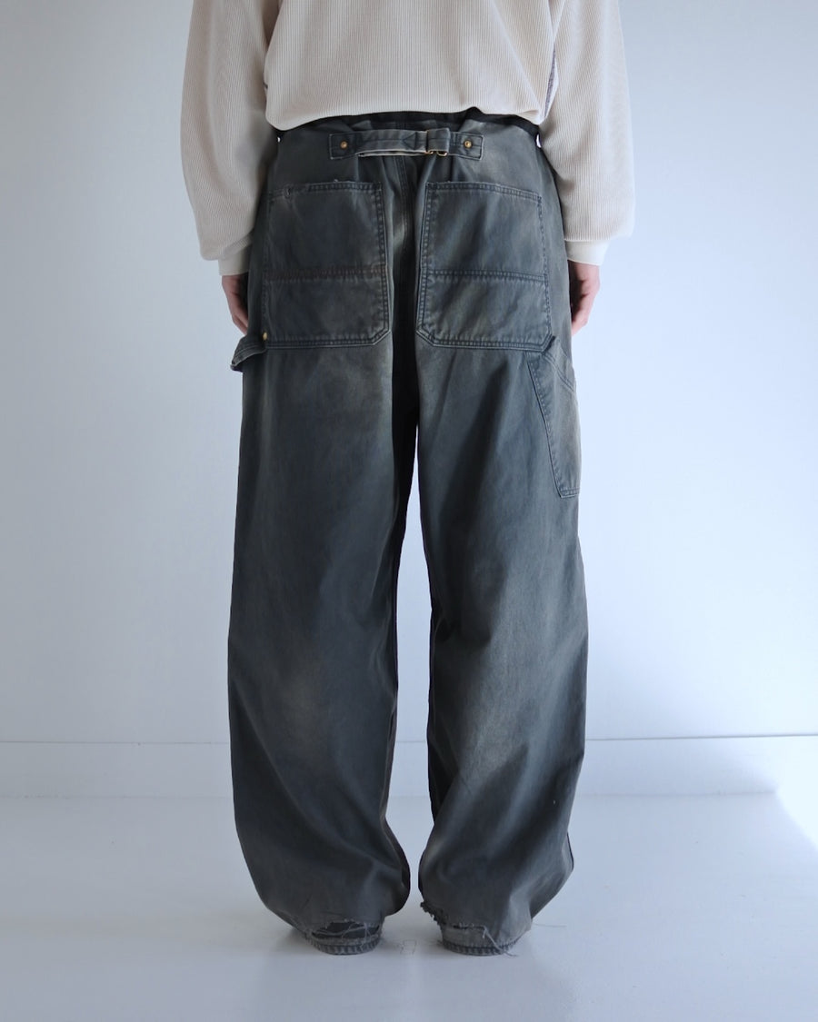 ANACHRONORM リメイク ダブルニー ダック ペインターパンツ ブラック | 11号帆布 ナイロンオックス切り替え 特殊エイジング サンフェード ダメージ加工 一点一点 日本製