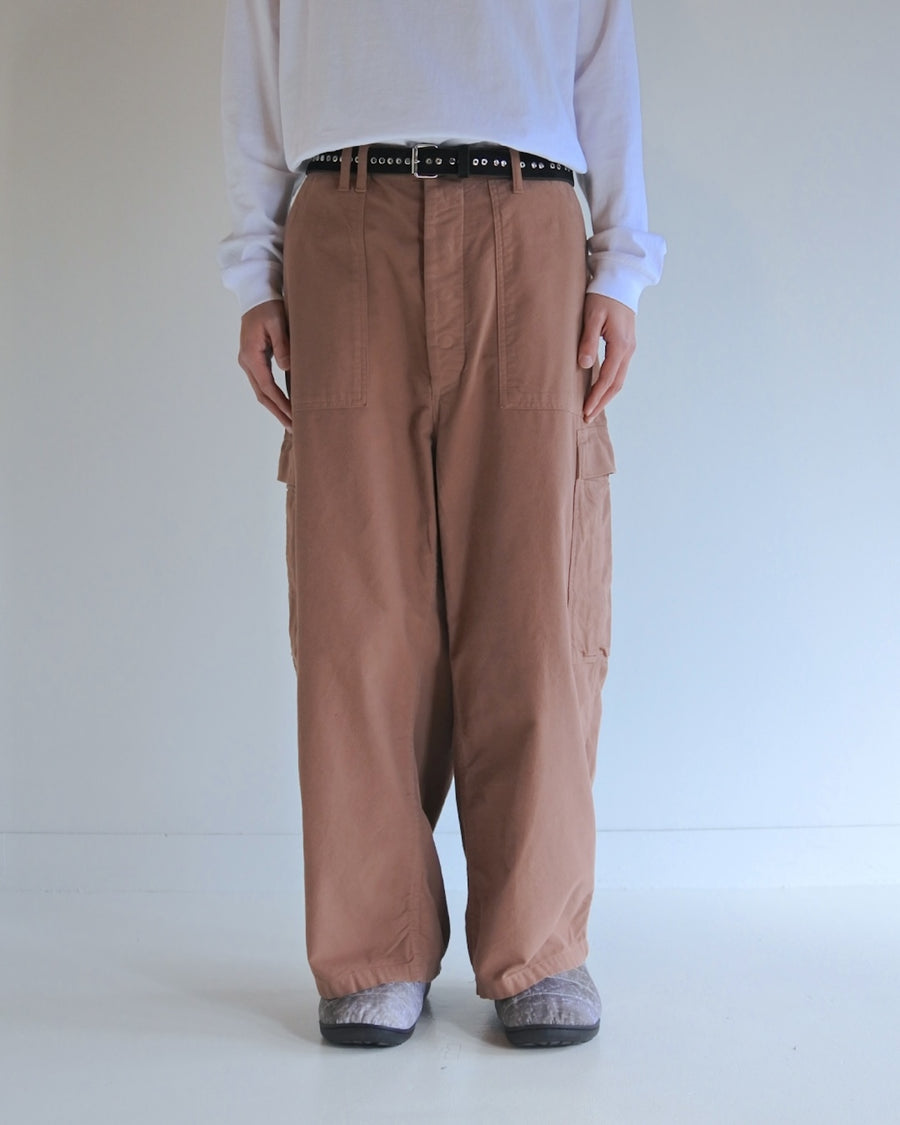 ANACHRONORM コットンスウェード ワイド ベイカー 6Pパンツ ピンクベージュ | セミスウェード 両面起毛 ストーンバイオウォッシュ カーゴポケット ワイドシルエット 日本製