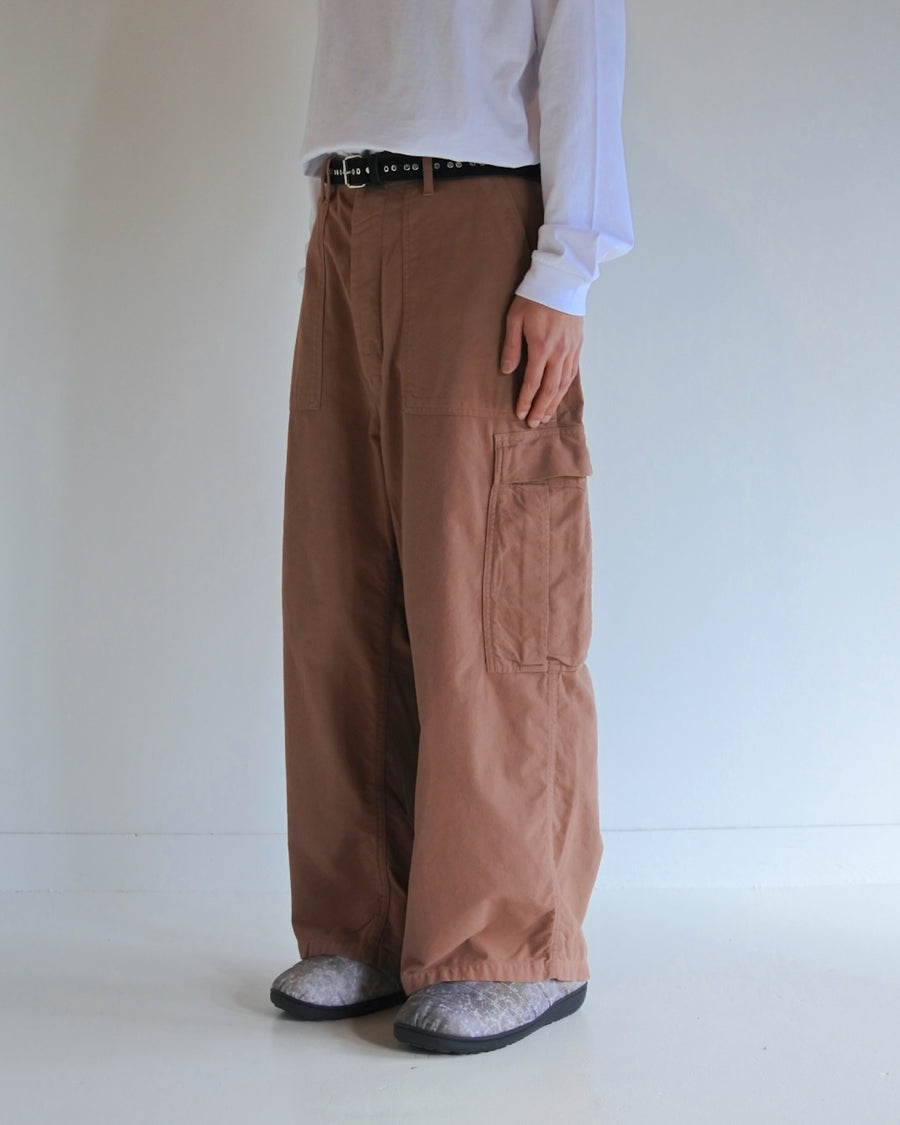 ANACHRONORM コットンスウェード ワイド ベイカー 6Pパンツ ピンクベージュ | セミスウェード 両面起毛 ストーンバイオウォッシュ カーゴポケット ワイドシルエット 日本製