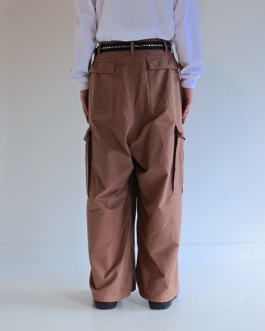ANACHRONORM コットンスウェード ワイド ベイカー 6Pパンツ ピンクベージュ | セミスウェード 両面起毛 ストーンバイオウォッシュ カーゴポケット ワイドシルエット 日本製