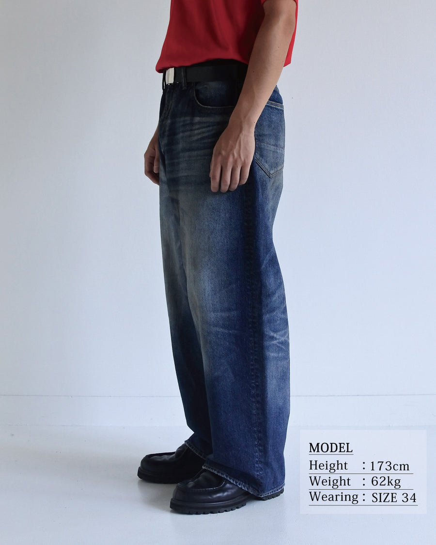 ANACHRONORM エイジング ワイド 5ポケット デニムパンツ インディゴ | 11.5ozデニム エイジング加工 アタリ ワイドシルエット 日本製