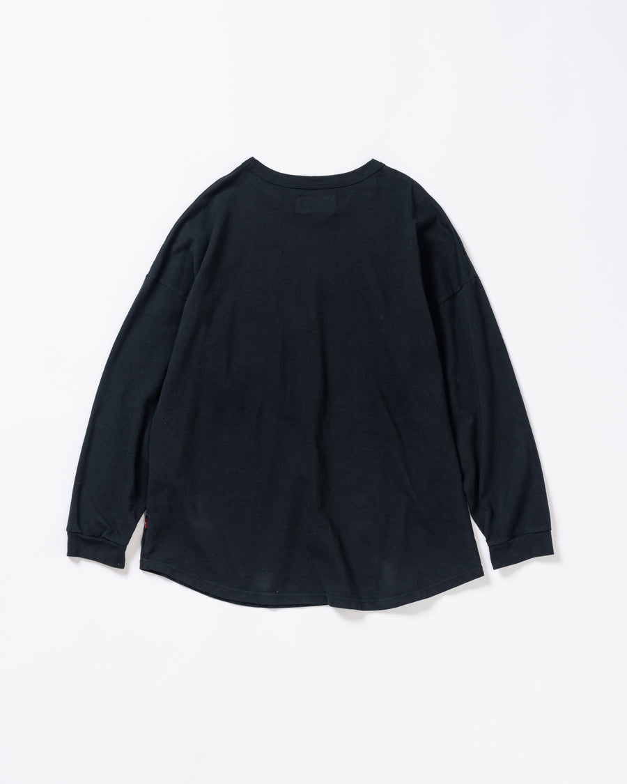 ANACHRONORM モスステッチ ポケット ロングスリーブTシャツ ブラック | 40/2カノコ 超長綿 硫化染め シルク光沢 ドレープ 日本製