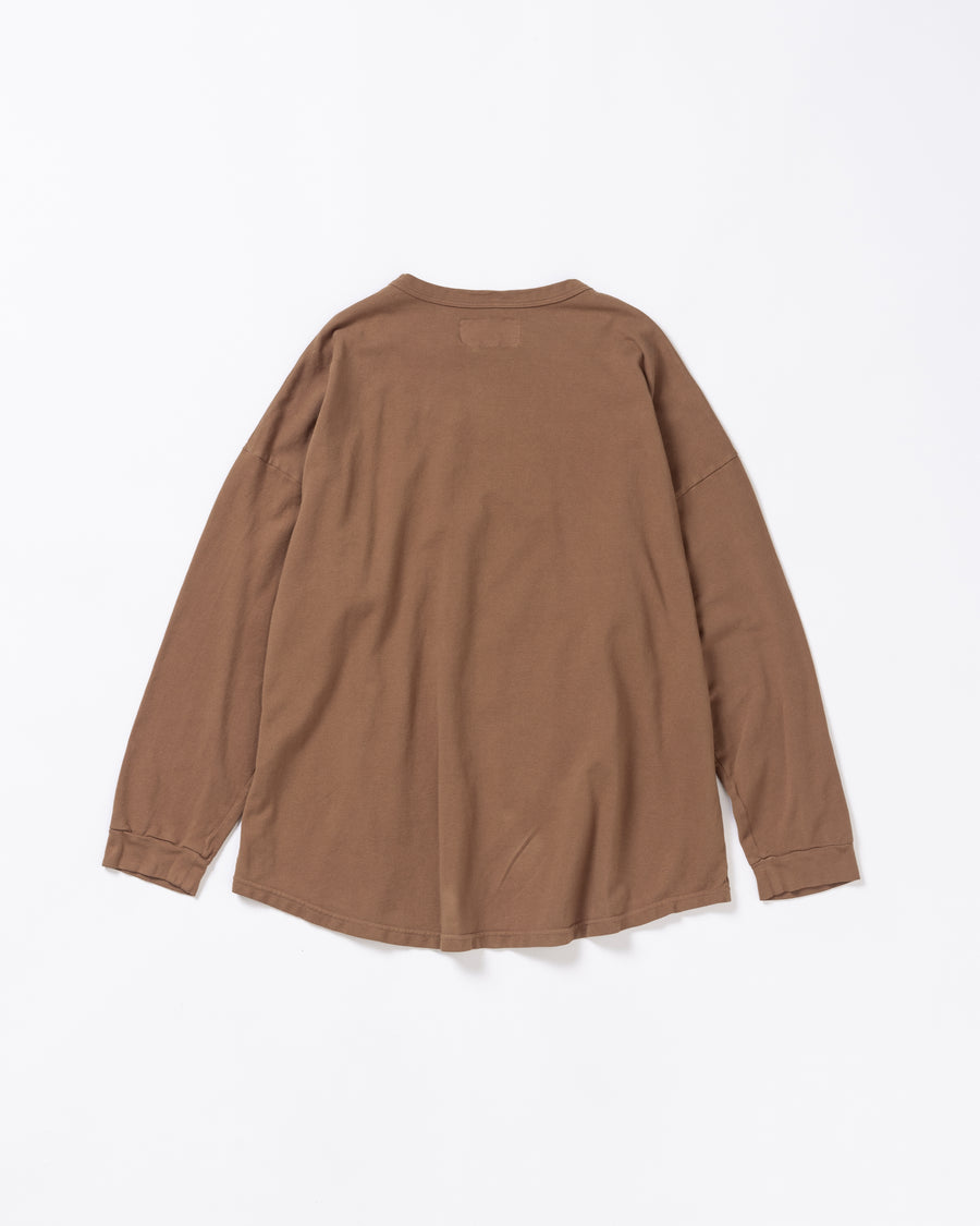 ANACHRONORM モスステッチ ポケット ロングスリーブTシャツ ブラウン | 40/2カノコ 超長綿 硫化染め シルク光沢 ドレープ 日本製