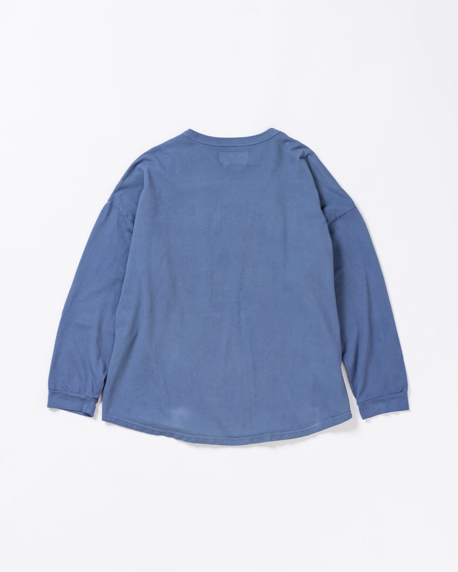 ANACHRONORM モスステッチ ポケット ロングスリーブTシャツ ブルーグレー | 40/2カノコ 超長綿 硫化染め シルク光沢 ドレープ 日本製