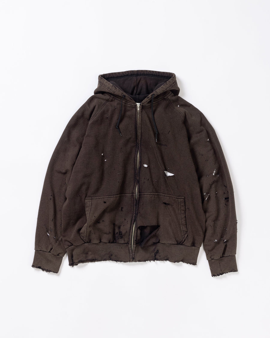 HARD DAMAGED INNER WAFFLE SWEAT PARKA BLACK