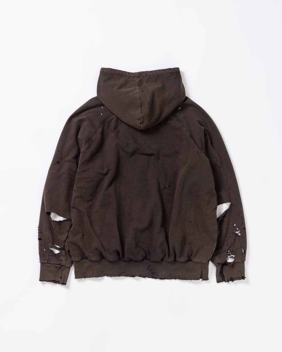 HARD DAMAGED INNER WAFFLE SWEAT PARKA BLACK