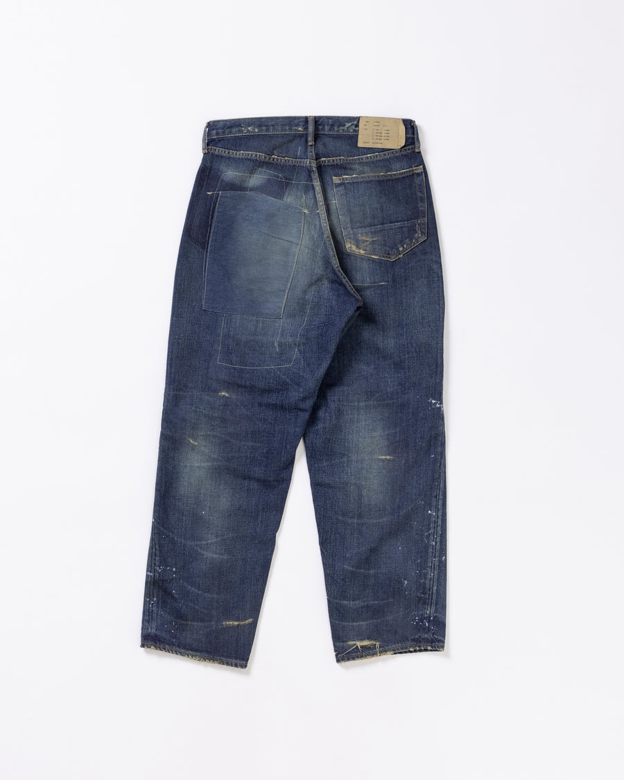 ANACHRONORM ハードリメイク レギュラーテーパード 5Pパンツ インディゴ | 12.5oz デニム ハードダメージ パッチワーク ブリーチ 一点一点 日本製