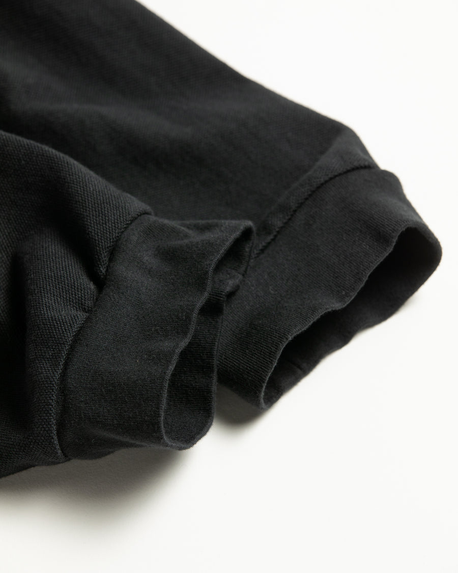 ANACHRONORM モスステッチ ポケット ロングスリーブTシャツ ブラック | 40/2カノコ 超長綿 硫化染め シルク光沢 ドレープ 日本製