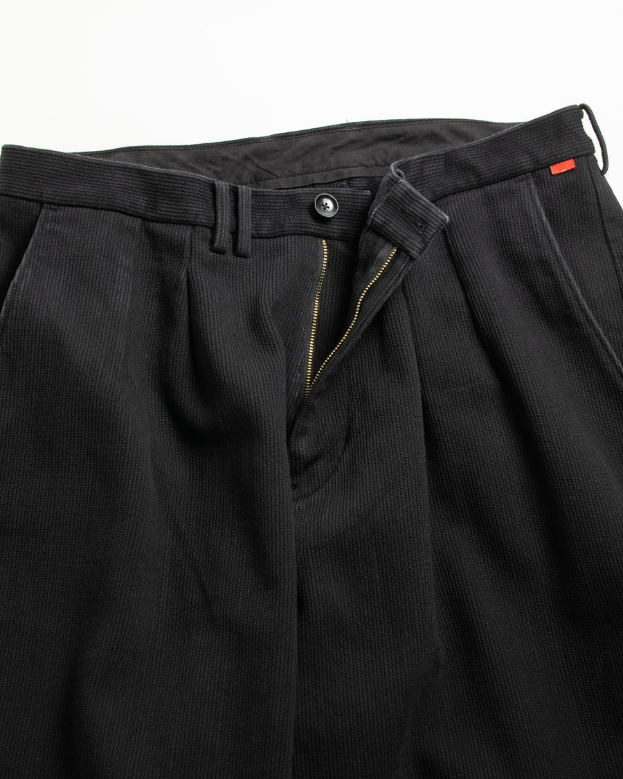 ANACHRONORM ヘビーピケ 2タック ワイドトラウザーズ ブラック | 13oz 先染め硫化ピケ ワンウォッシュ 経年変化 ドレープ 日本製